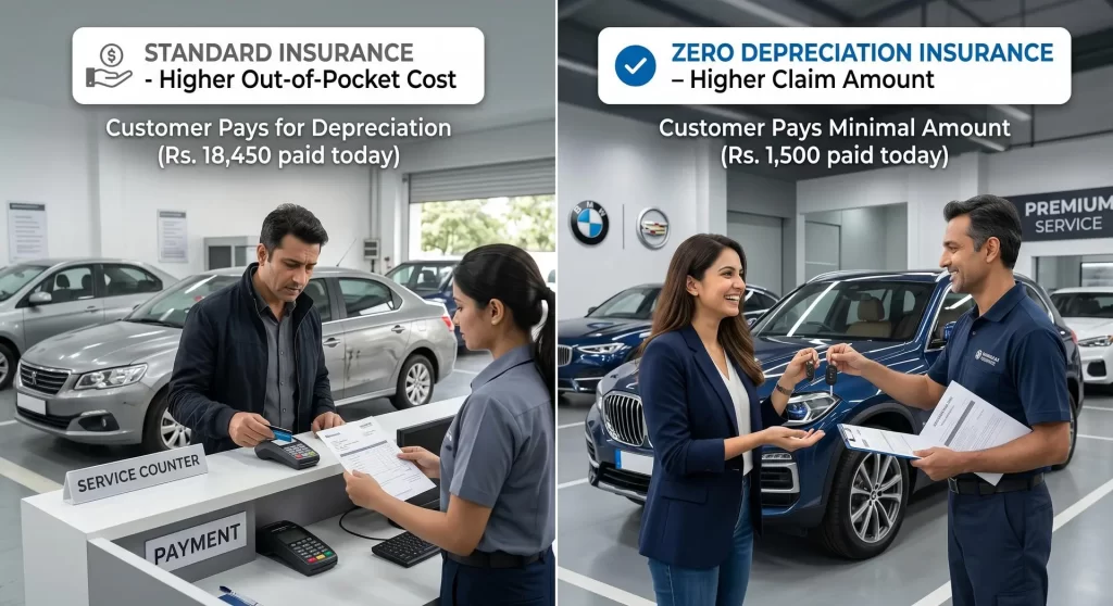 Standard car insurance vs Zero Depreciation Insurance comparison